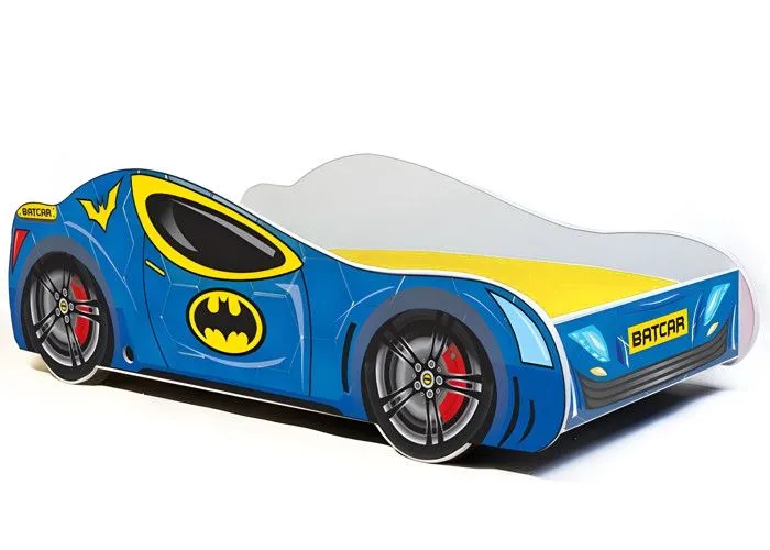 Lit enfant pour garçon voiture de Batman Batcar bleu avec matelas et sommier inclus - 160 cm x 80 cm-0