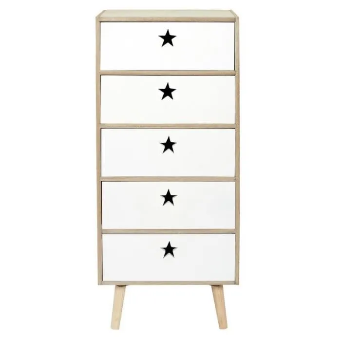 Chiffonnier Enfant "like A Star" 91cm Blanc & Beige - Paris Prix-1