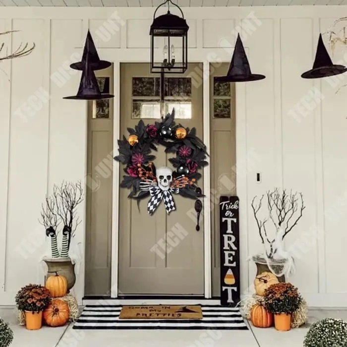 TD® Couronne de crâne d'Halloween 50*50 cm Couronne décorative de crâne accessoires d'horreur porte suspendue pour Halloween-3