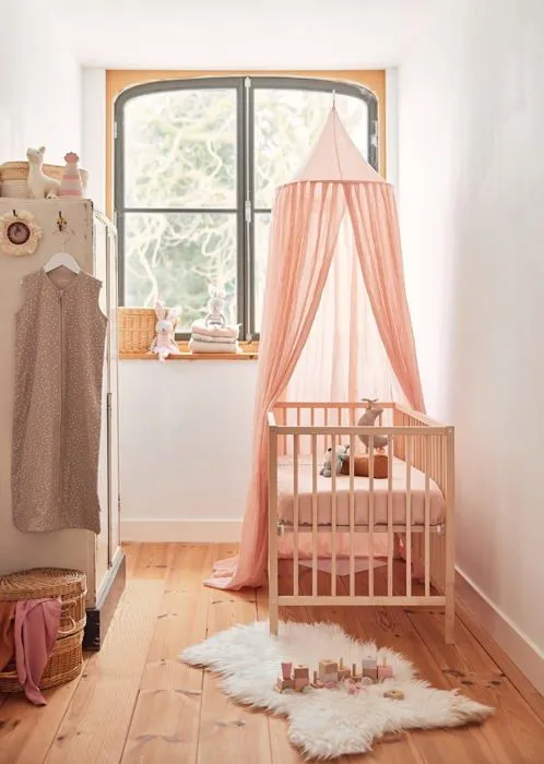 Ciel de lit bebe Jollein - 002-005-00090 - Moustiquaire Vintage, 245 cm Hauteur, Rose Pale-3
