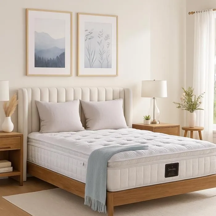 Matelas Perle 140 x 190 - Épaisseur 26 cm - Mémoire de Forme & Ressorts Ensachés - Surmatelas Intégré - Confort Haut de Gamme-0