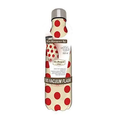 Bouteille isotherme - Vin Bouquet - 27 x 7 x 7 cm - Acier inoxydable - Rouge et beige - Double paroi-0