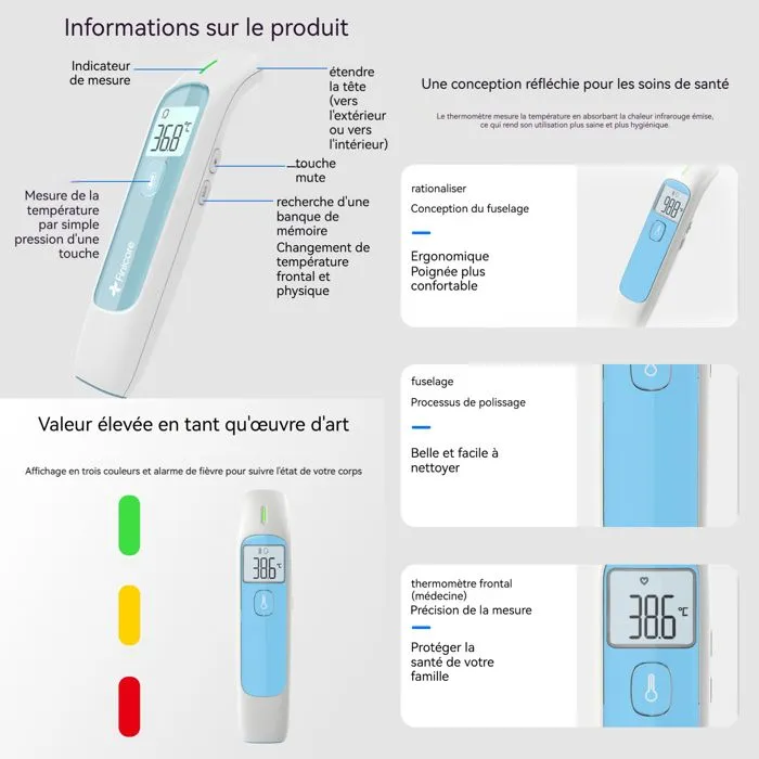 Thermomètre auriculaire INN® LCD écran 3 modes de température 35 groupes de mémoire thermomètre frontal sans contact thermoscan-1