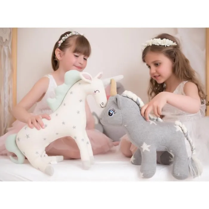Peluche Licorne grise en tricot-2