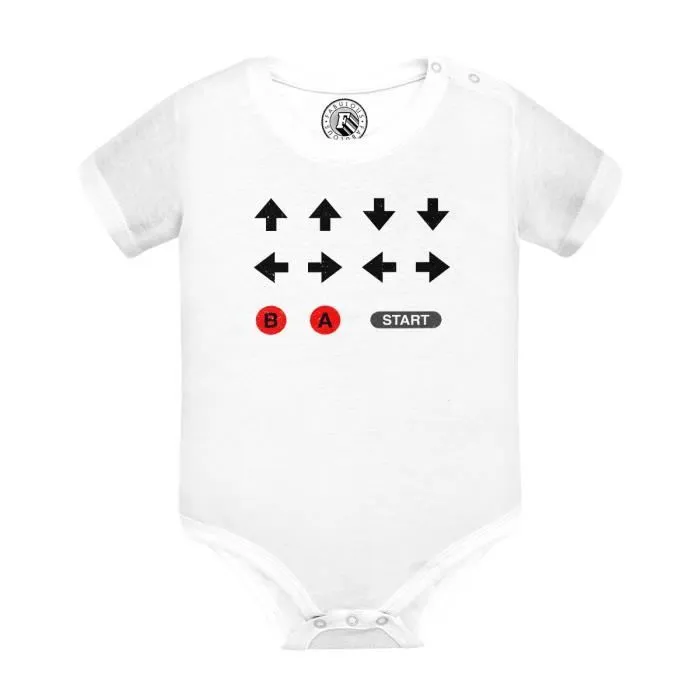 Body Bébé Manche Courte Blanc Code Triche Jeux Vidéo Retro Gaming Vintage-0