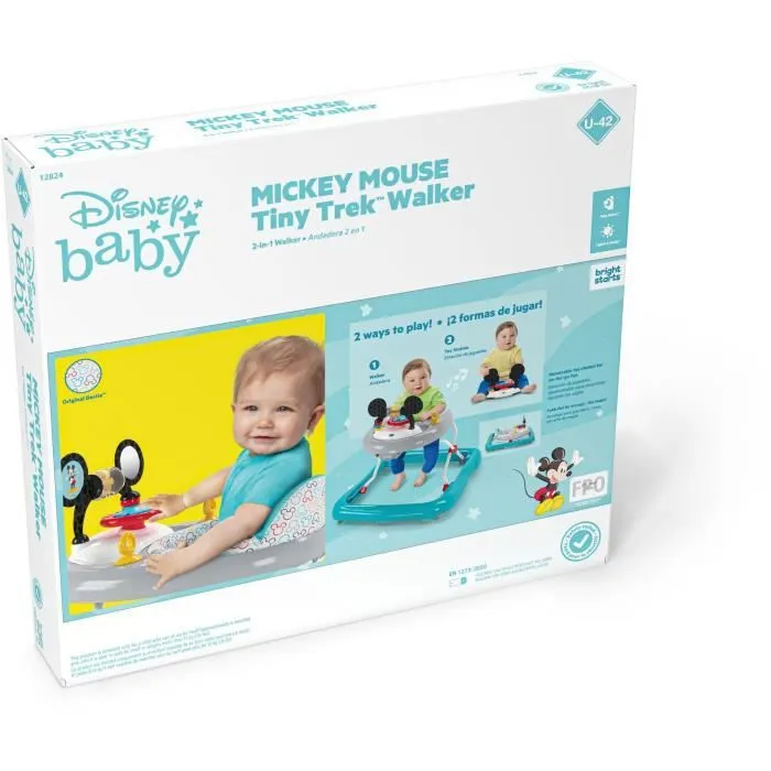 DISNEY BABY Trotteur bébé évolutif et pliable 2-en-1 - Mickey - Jouet d'éveil amovible intégré, Musique, Lumières, Hauteur Réglable-4