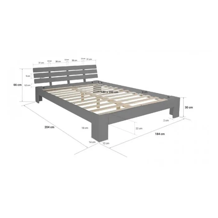 HomeStyle4U - 2039 - Lit double lit futon en bois 180x200 lit pin gris cadre de lit en bois massif-1