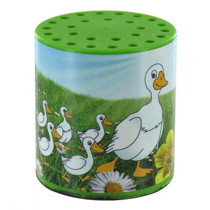 Boîte à meuh ou boîte à canard traditionnelle pour entendre le cri d'un canard (coin coin) avec étiquette de canards et de canetons-0