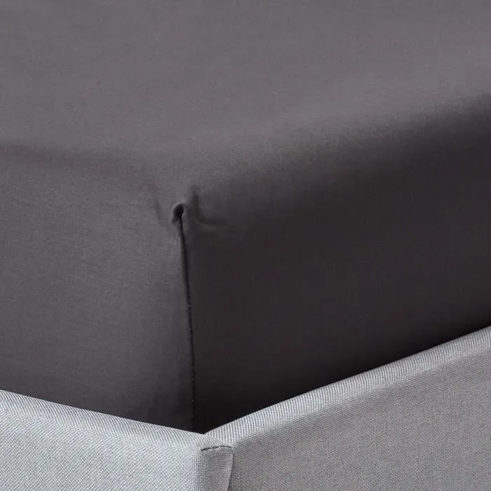 Drap housse 150x200 cm Bonnet 30 cm et jupe élastique 100% satin de coton égyptien 1000 fils Coloris Gris foncé-0