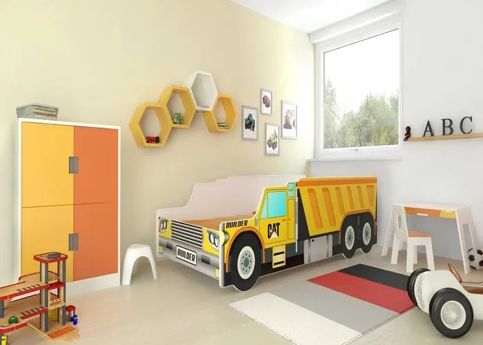 Lit enfant pour garçon Camion benne avec matelas et sommier inclus - 140 cm x 70 cm-1