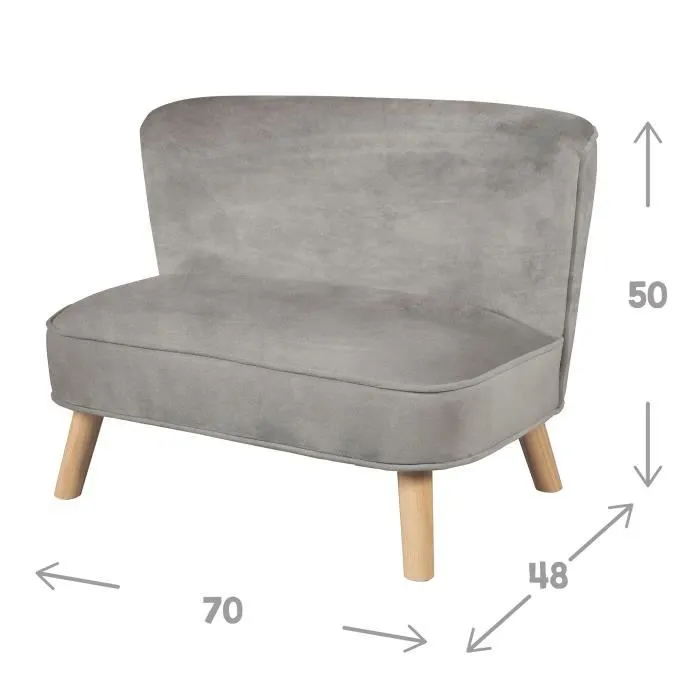 ROBA Canapé et Pouf Enfant Lil Sofa + Coussin Décoratif Étoile - Ensemble en Velours - Gris Argenté-1