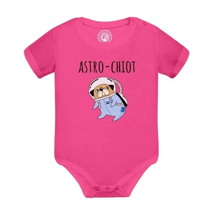 Body Bébé Manche Courte Rose Astro Chiot Chien de Compagnie Dessin Astronaute-0