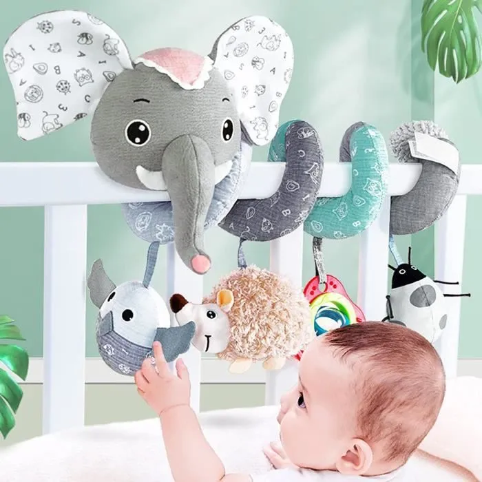 Spirale Jouets, Jouets pour bébés, Spirale d’activité avec Jouets à Suspendre à la Poussette pourjouets de poussette d'éléphant gris-2
