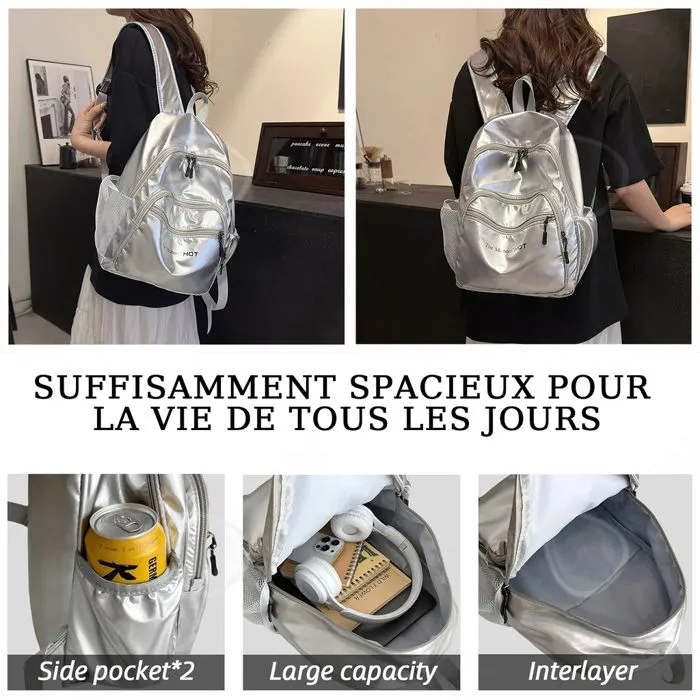 C Sac à dos scolaire 35 x 26 x 12 cm sac à dos de mode voyage léger et sportif cartable léger et confortable sac a dos loisir argent-2