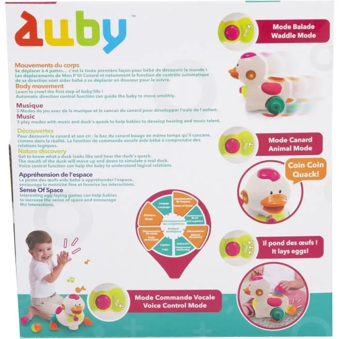 AUBY MON P'TIT CANARD EN BALADE Jouet Bébé avec Effets Sonores et Lumineux 9 mois et +-3