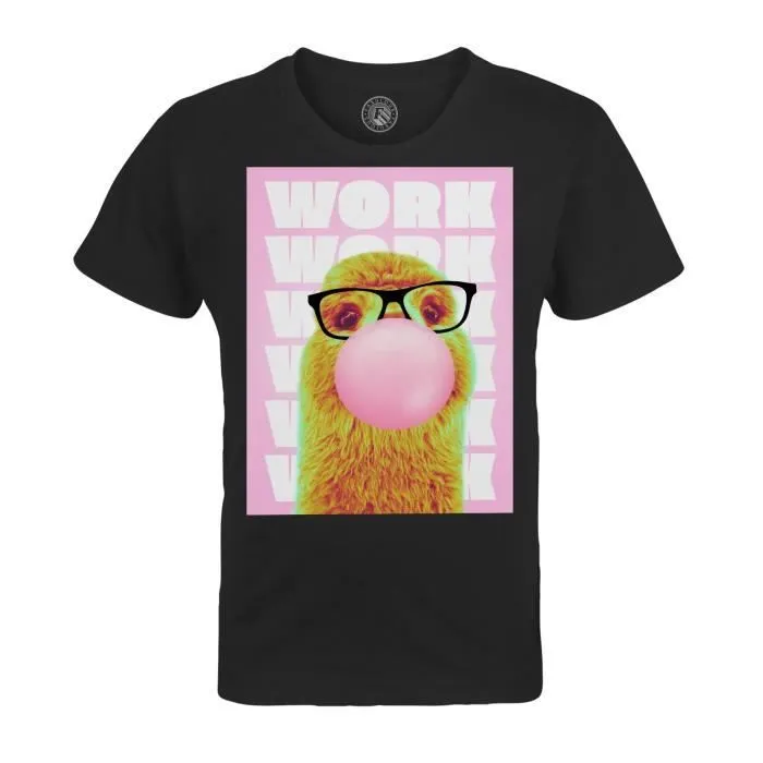 T-shirt Enfant Noir Work Work Work Lama Collage Vintage Illustration Art Humour Parodie Meme-0