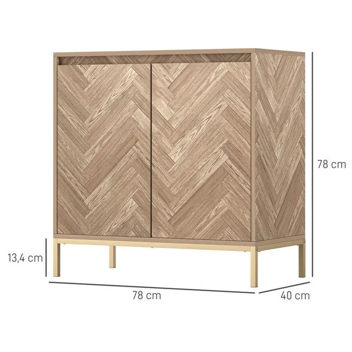 Meuble de rangement - HOMCOM - 2 portes à chevrons, étagère réglable et pieds en acier - dim. 78 x 40 x 78 cm - chêne-3