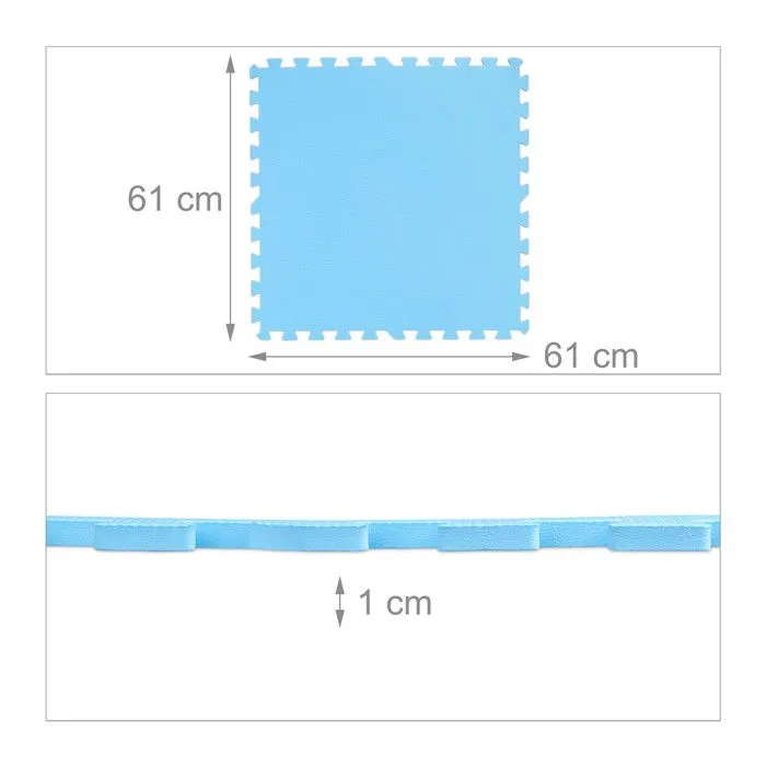 Relaxdays Tapis de sol puzzle avec bord, 120x120 dalle mousse EVA, bébé éveil, sans polluants, 24 pièces, bleu-blanc-3