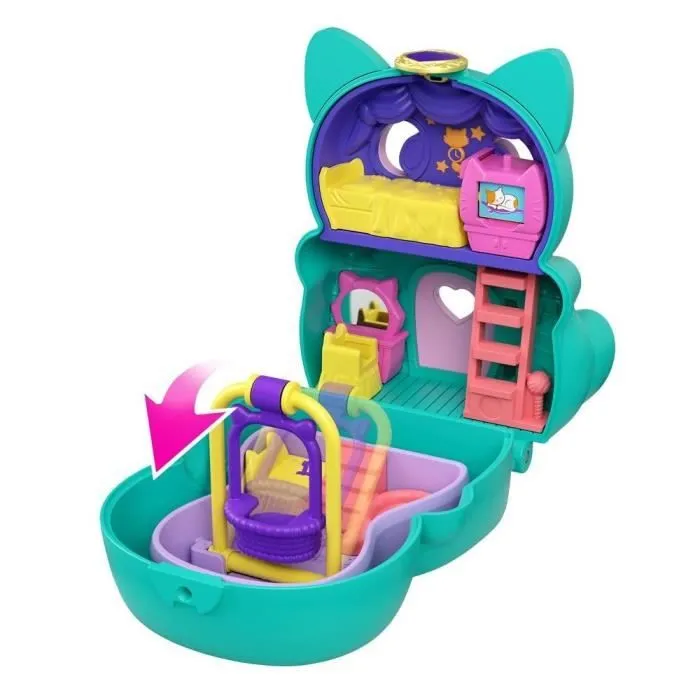 Polly Pocket - Coffret transformable Chat, avec mini-poupée, figurine de chat et surprises - Mini-Poupée - Dès 4 ans-1