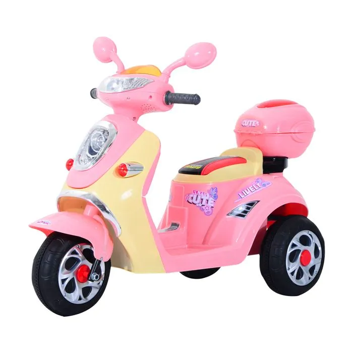 Moto scooter électrique pour enfants 6 V env. 3 Km/h 3 roues et topcase effet lumineux et sonore rose-0