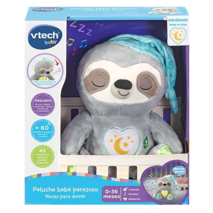 Peluche Vtech - 80-548222 - Baby - Nanas Paresseux pour Dormir | Peluche pour bebe +0 Mois | Version ESP | Couleur Grise-3