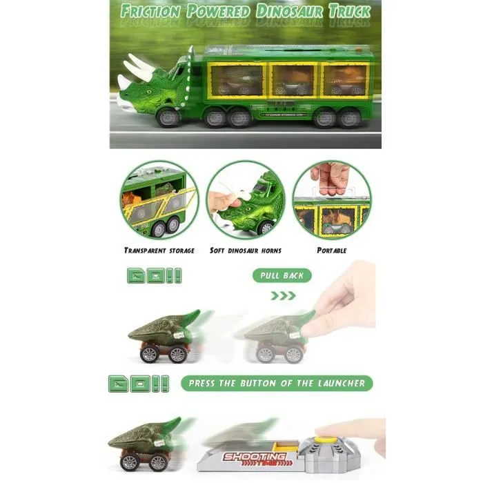 14 en 1 Dinosaure Jouet Dinosaures Camion Transporteur de Voitures avec Oeuf et Dinosaure Enfant Jouet, Mini Voiture Enfant, Cadeau-2
