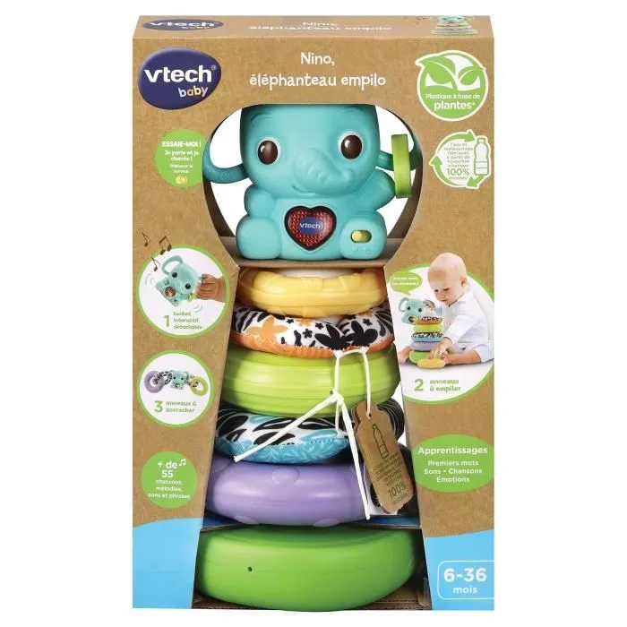 VTECH BABY - Play Green - Nino, Éléphanteau Empilo 3 en 1 (Plastique Bio Sourcé)-2