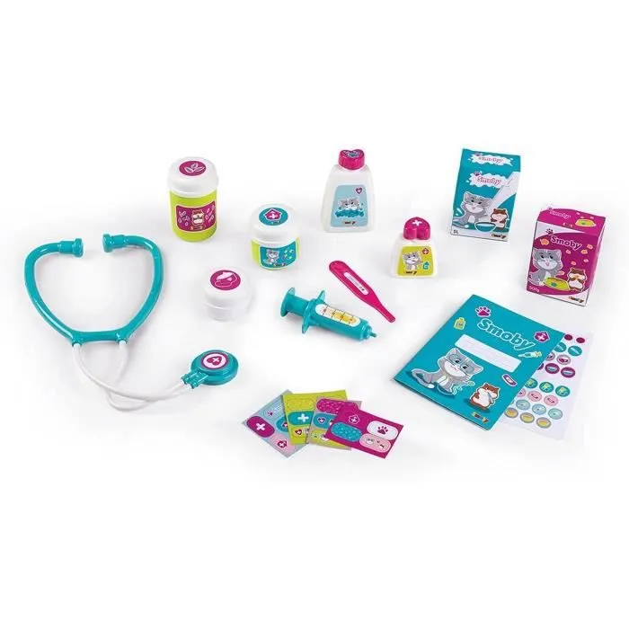 Smoby - Centre Vétérinaire - Clinique Animaux - Jouet pour Enfant - Peluche Chaton + Hamster Incluses - 18 Accessoires Médicaux-2