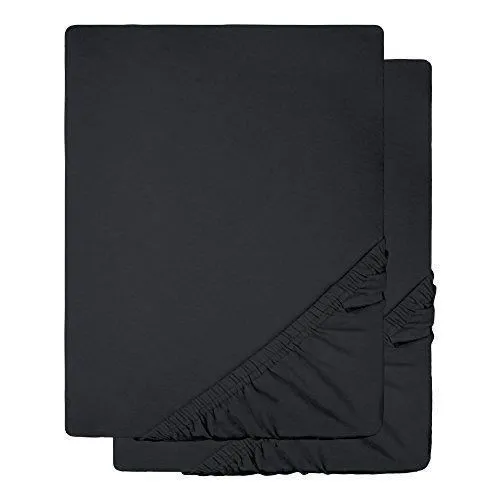 Drap housse - Celinatex - 4502 - 2 pièces - 140x200 à 160x200 cm - Jersey coton stretch noir-0