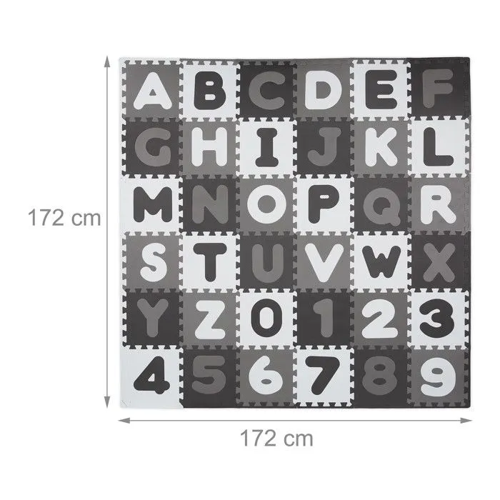 Relaxdays Tapis éducatif avec alphabet et chiffres, 60 parties, pour enfant, LxP : 172 x 172 cm,  mousse, blanc/gris-3