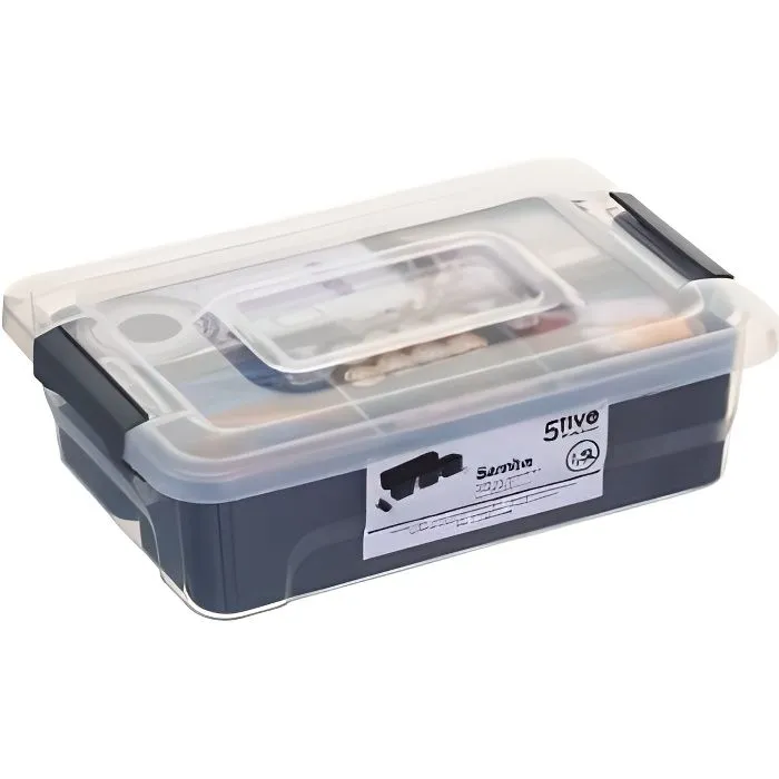 Boîte de rangement - SAMBA - 1,5 L - Transparent et bleu - Polypropylène-0