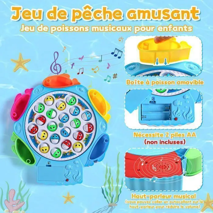 Jeux Peche a La Ligne Enfant Jeux Musical avec Poisson Plastique Canne a Pêche Jouet Poisson Enfant Jeu Educatif Jeux de Société-2