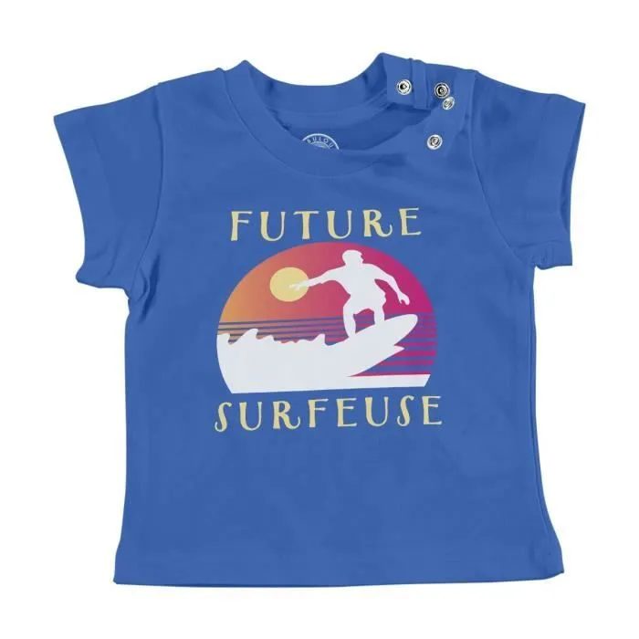 T-shirt Bébé Manche Courte Bleu Future Surfeuse Sport Aquatique Mer-0