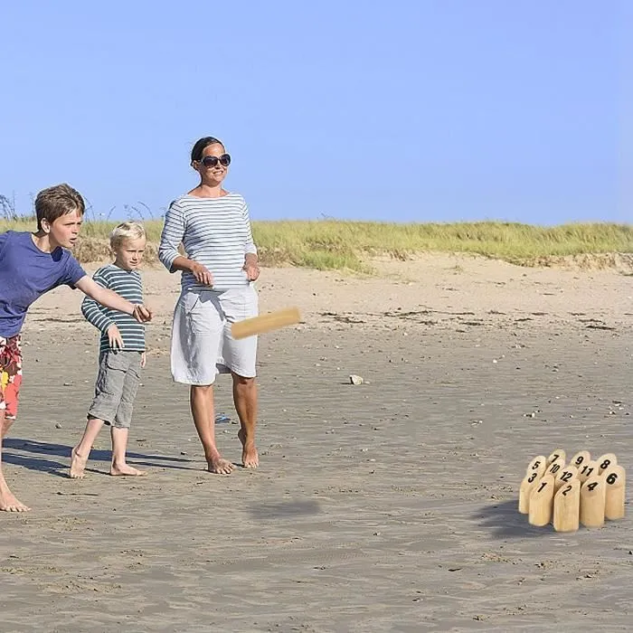 YUENFONG Kubb Jeu de lancer en bois avec numéro, jouet de loisir en plein air, jeu de lancer en bois de pin, couleur naturelle-3