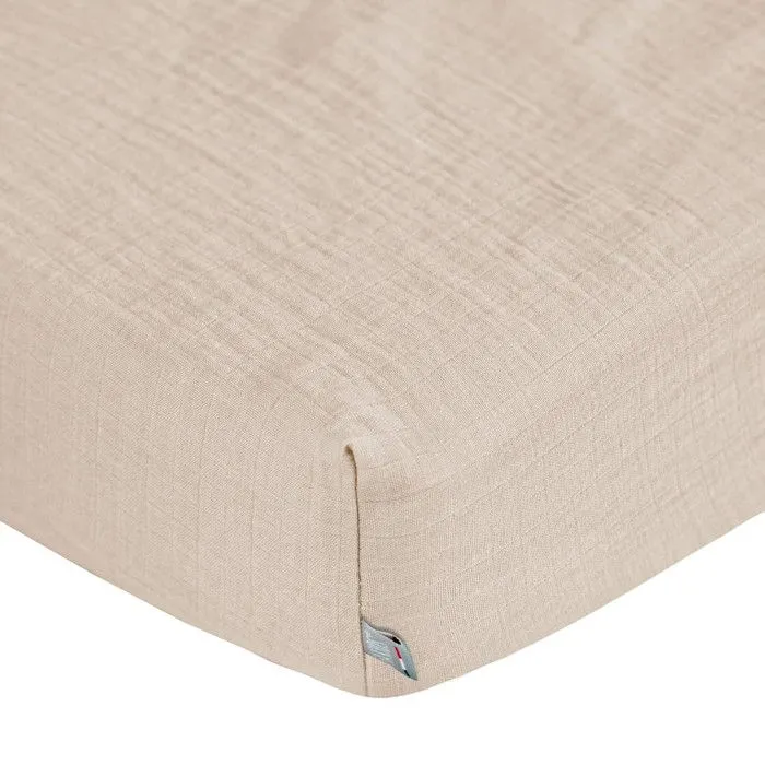 Drap housse en gaze de coton à carreaux 60x120 Beige-0