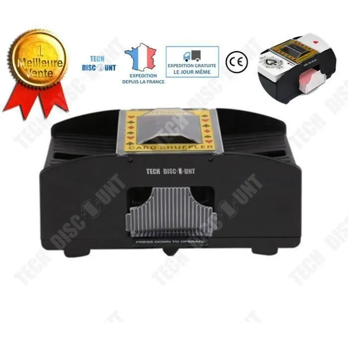 Mélangeur de carte automatique Tech Discount - Noir - Pour jeux de cartes - Compact et pratique-0