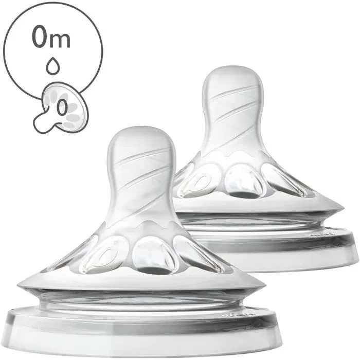 Philips Avent Lot de 2 tétines pour biberons Natural débit nouveau-né pour les bébés de 0 mois et + (Modèle SCF040/27)-2
