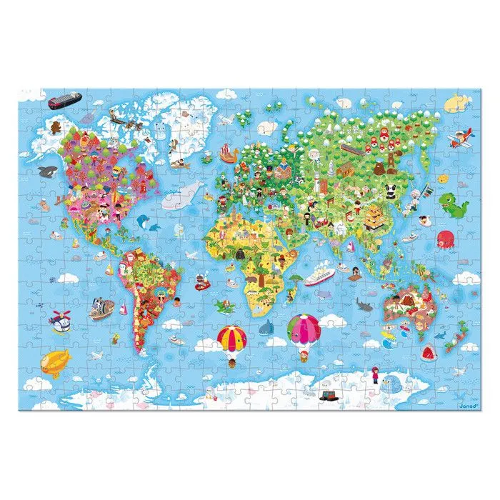 Puzzle Carte du Monde 300 pièces - JANOD - Voyage et cartes - Bleu et Vert - Enfant-2