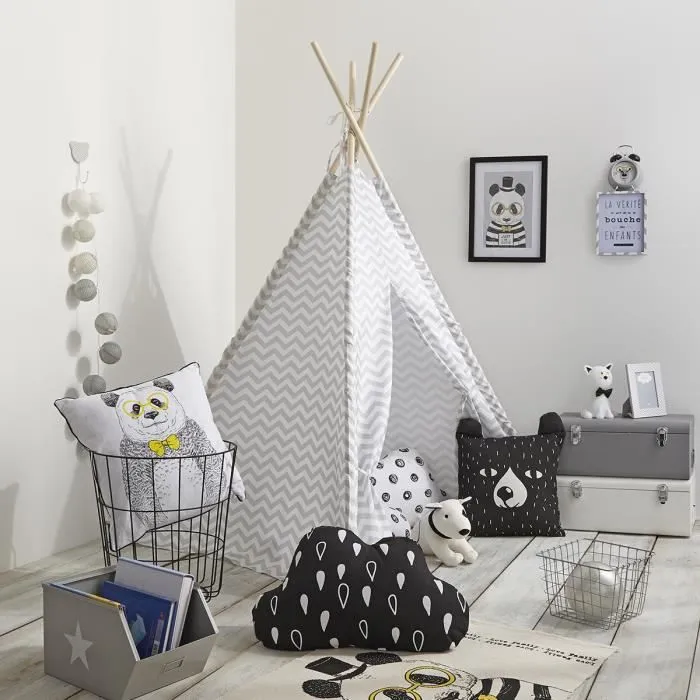 Tipi décoration gris - ATMOSPHERA FOR KIDS - Pour Enfant - Bibliothèque avec bac de rangement sur roulettes-1