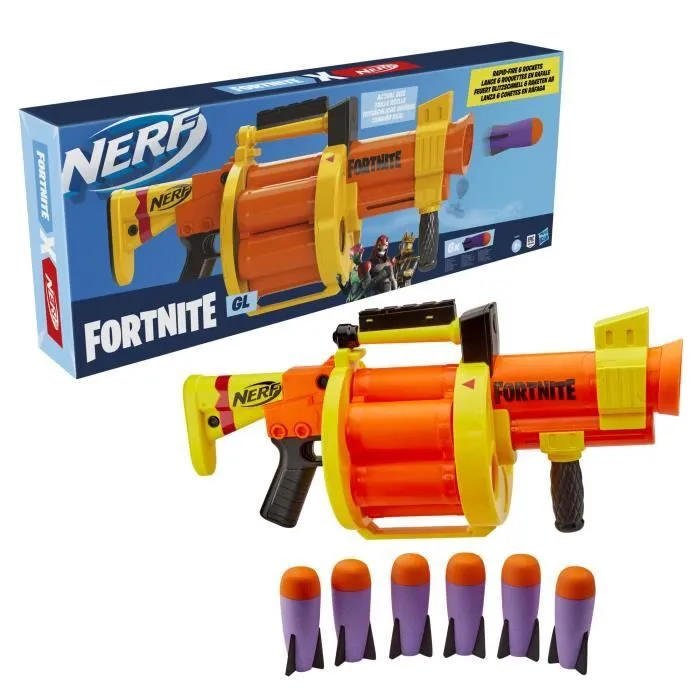 NERF - Fortnite GL - Pistolet à fléchettes - Barillet 6 roquettes - Mécanisme de chargement à pompe-1
