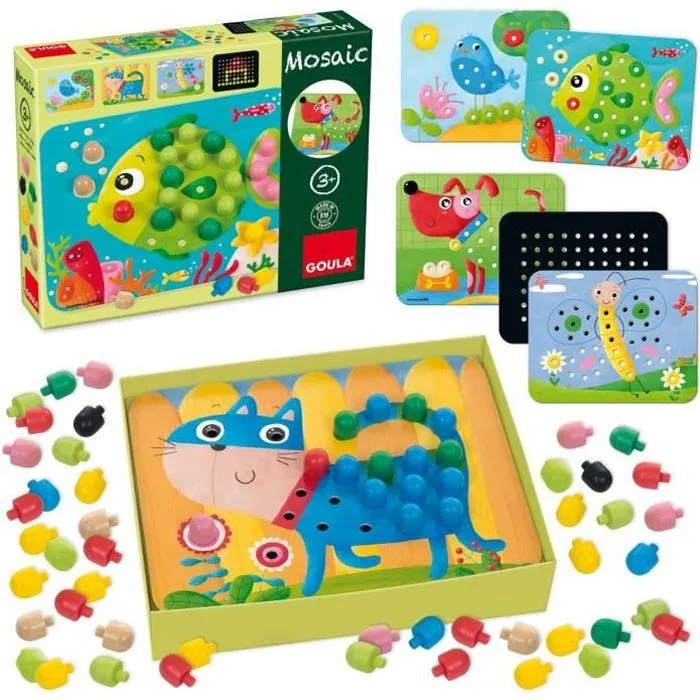 Jeu de fiches Mosaïque d'animaux - DISET - Pour enfant de 3 ans et plus - Multicolore-0