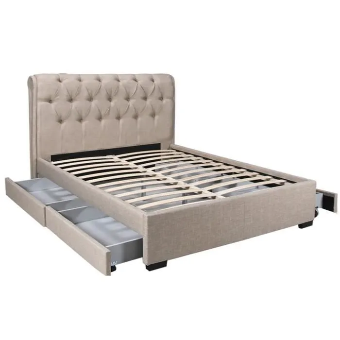 Lit avec tiroirs - LEQUAIDESAFFAIRES - CHELSEA 160x200 - Beige - Campagne-1