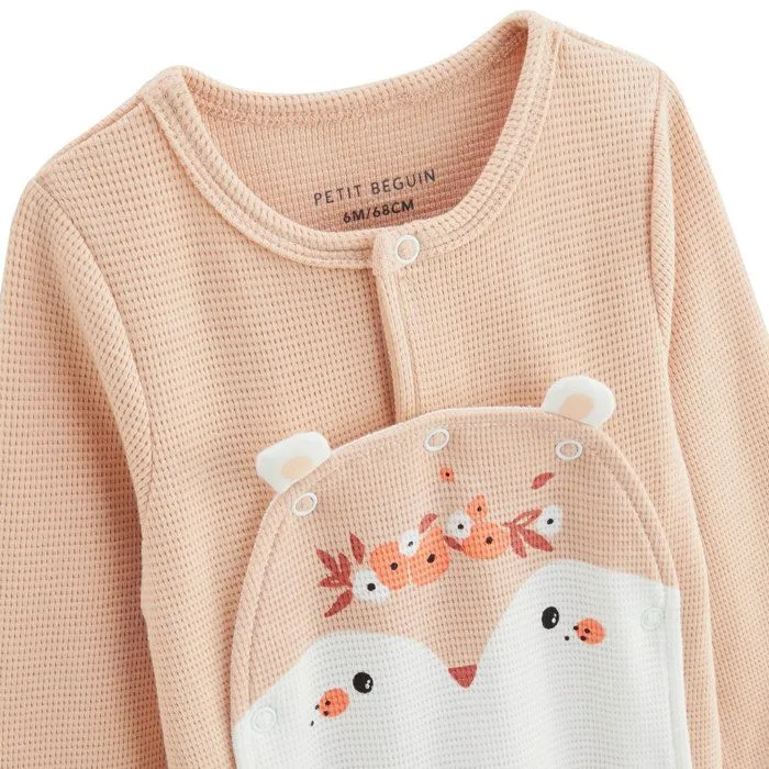 Pyjama bébé - Miss Plume - Nid d'abeille - Ouverture pont - Ecru - Mixte-2