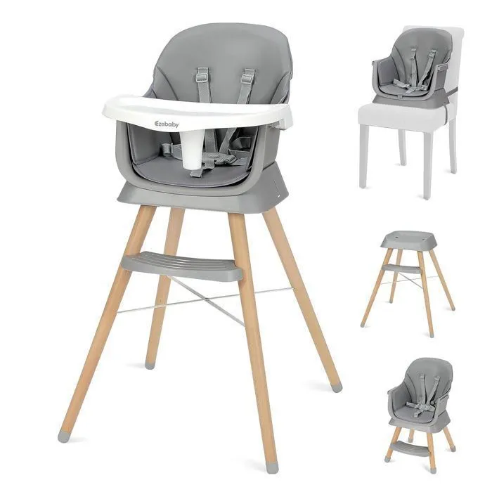 Chaise haute rehausseur, tabouret de bar, chaise haute multifonctionnelle 6 en 1, pieds en bois, à partir de 6 mois, gris-0