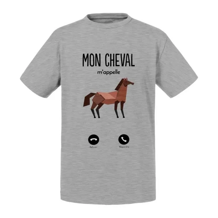 T-shirt Enfant - FABULOUS - Mon Cheval M'Appelle - Manches Courtes - Coton Gris - Col Arrondi-0