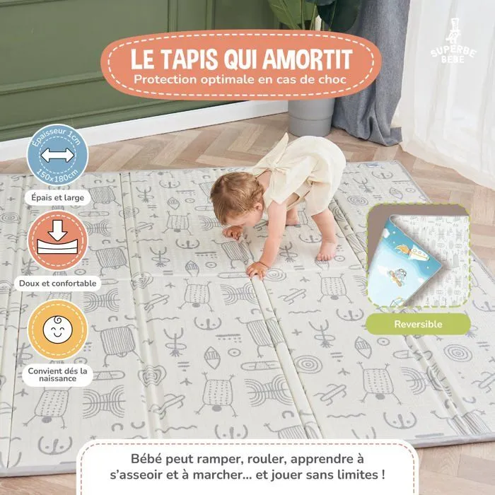 Tapis de Jeu en mousse, épais et pliable pour enfants - 180 x 150 x 1 cm - PTEROGLYPHE | SUPERBE BEBE-1