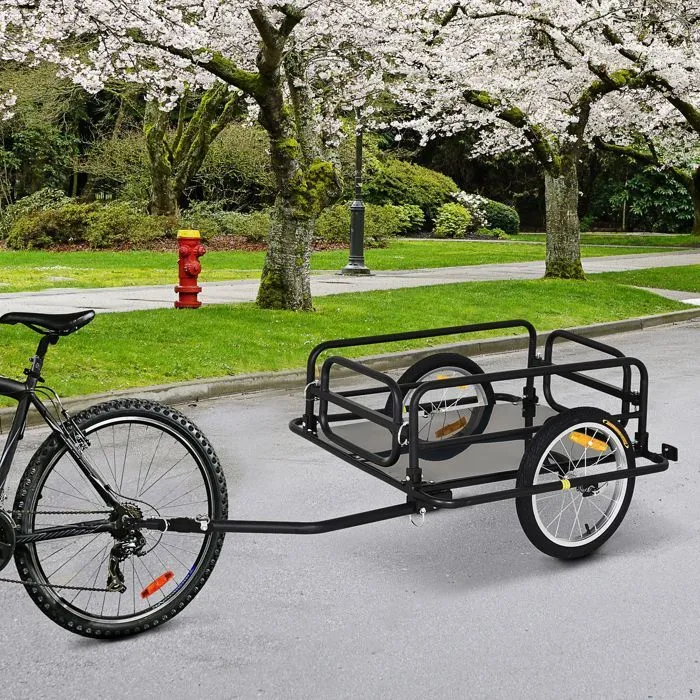 HOMCOM Remorque vélo remorque de transport pour vélo pliable 70L 139L x 71,5l x 49H cm barre d'attelage universelle acier noir-1