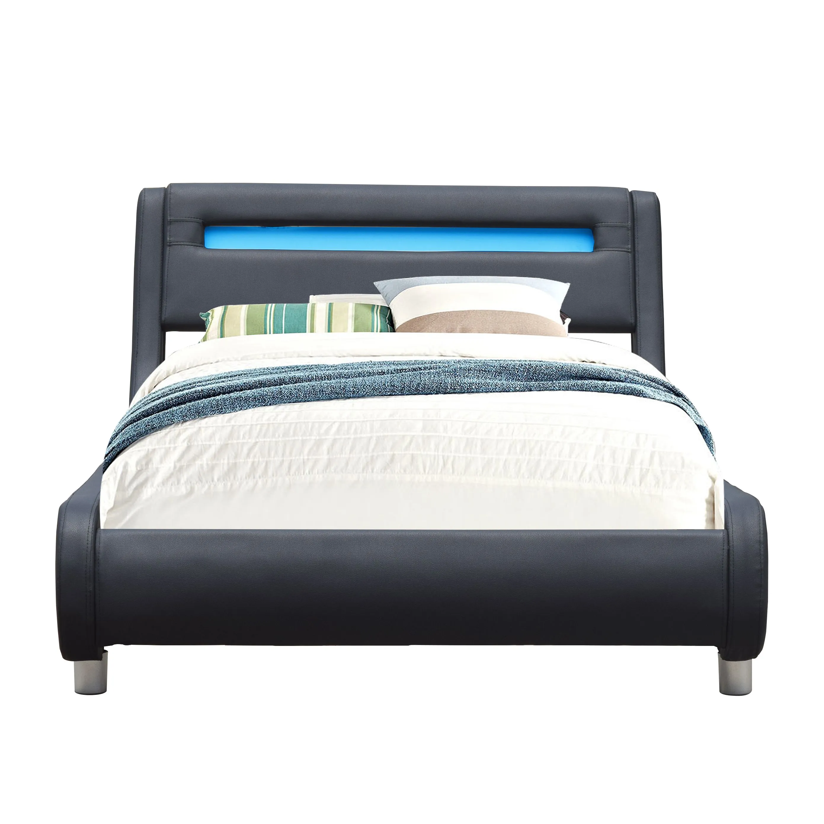 Lit simple en placage MDF pour matelas 120x190 avec sommier lattes et tte de lit incurve NOIR-0