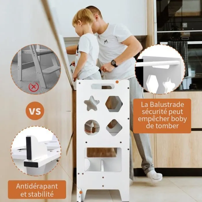 Tour d'apprentissage - YOLEO - Bois - Table et Chaise - Tableau Noir - Blanc Star-1