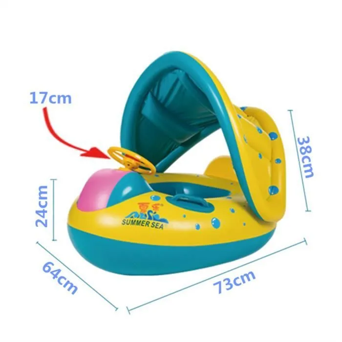 Parasol Baignoire Bouée Gonflable Bébé Enfant Solaire Anti-UV avec Volant-1